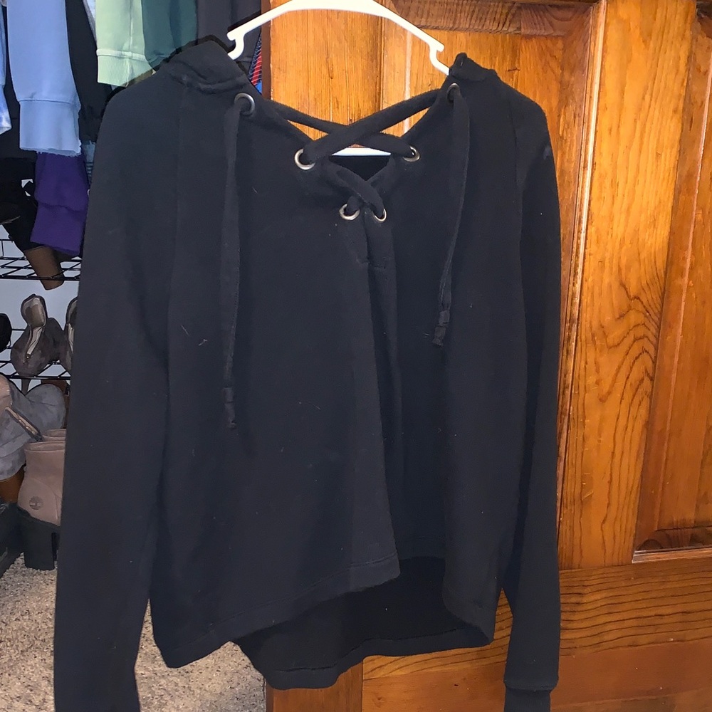 Aerie Black Lace-Up Sweatshirt